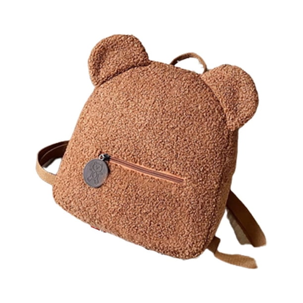 Jumpingount Mochilas de oso, minimochilas de viaje para niños, mochilas de otoño para mujeres, bolso de hombro con forma de oso de lana de Mochilas Marrón
