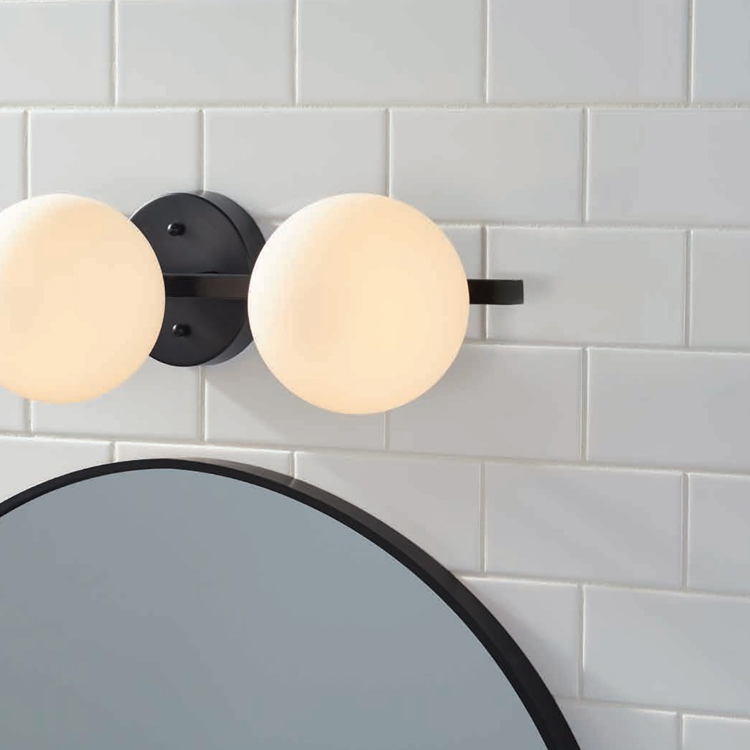 Better Homes & Gardens Modern Vanity Light, Black Finish, Frosted Glass Shades, T6 LED Bulbs