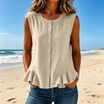 thumbnail image 2 of Drses 2026 Women's Cotton Linen Sleeveless Tank Top, Crewneck Button Front Pleated Peplum Blouse with Ruffled Hem, Lightweight Breathable Casual Versatile Shirt, 2 of 6