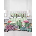 thumbnail image 2 of Quilts Full Size Bedding Set, Cactus Tropical Watercolor Lightweight Quilted Comforter, Sage Green Plaid Summer Soft Reversible Bedspread Coverlet with Pillow Covers for All Season, 78" x 90", 2 of 7