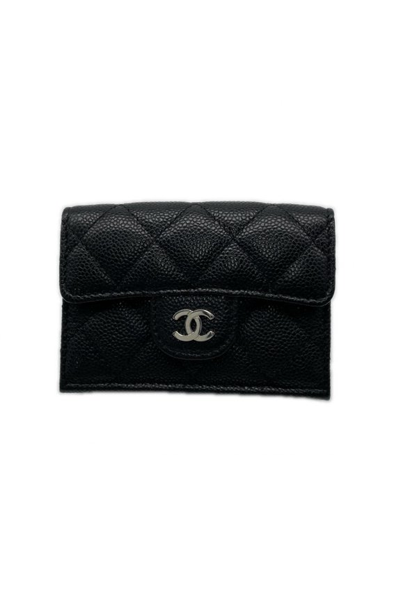 Pre-Owned CHANEL Caviar Skin Classic Small Flap Wallet AP0230 Tri-fold Black Women's