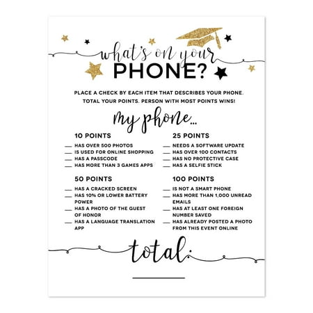 White and Gold Glittering Graduation, What's on Your Phone? Game Cards, (Best Phone App Games)