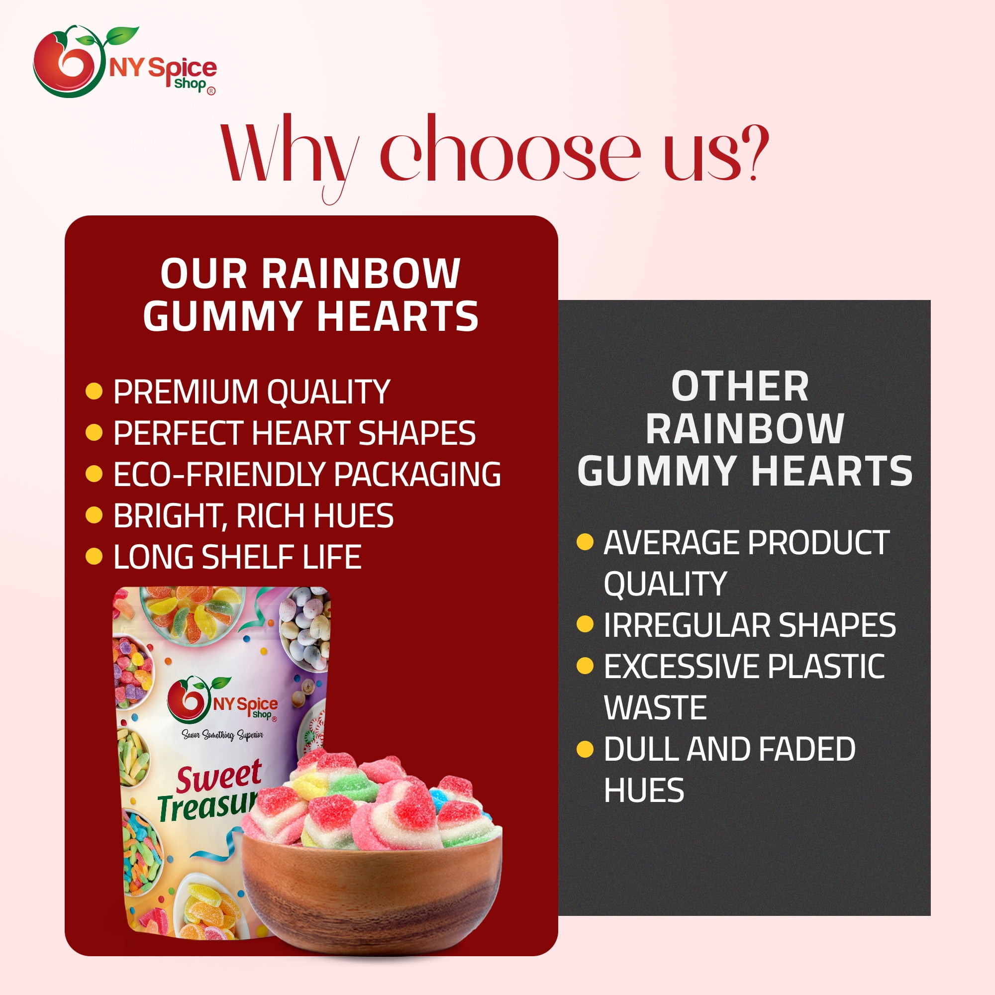 NY SPICE SHOP Rainbow Triple Layer Gummy Hearts - 3 Pound - Valentines Day Candy -Valentine Candy Bulk - Valentines Day Gifts Candy
