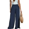 thumbnail image 2 of Women Wide Leg Pants High Waisted Trousers Linen Lounge Beach Cover Ups Flowy Pants Navy Blue L, 2 of 7