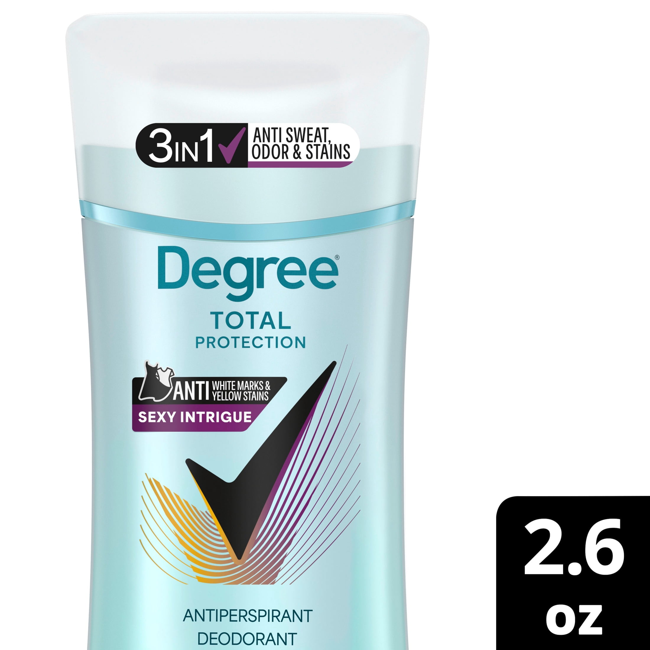 Degree 3 in 1 Antiperspirant Deodorant 72 Hour Protection Sexy Intrigue Against Sweat, Odor and Stains, 2.6 oz
