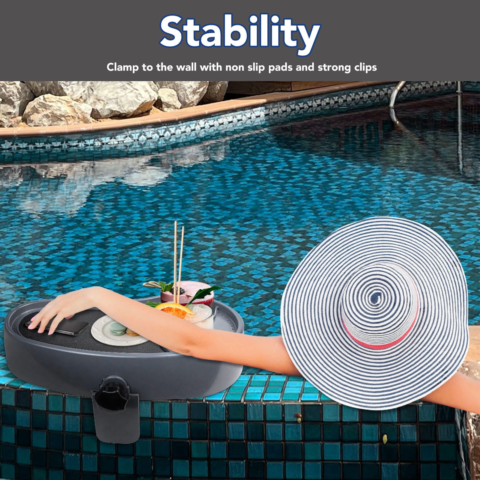 Xirurus Adjustable Hot Tub Tray – Anti‑Slip Plastic Serving Tray with Cup Holder for Baths, Pools & Spa – Holds Drinks, Books & Snacks