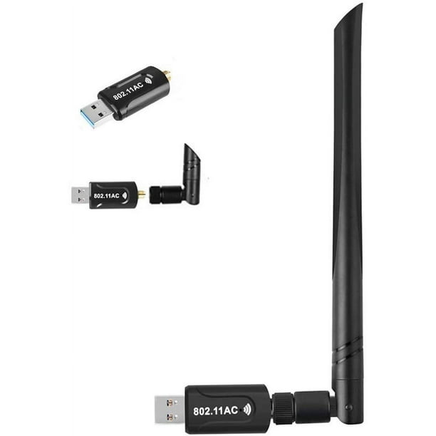 Adaptador WiFi Stick, adaptador de CA inalámbrico WLAN de 1200 M de banda dual (2,4 G/300 Mbps + 5,8 G/867 Mbps), WLAN Stick con conector de antena y antena desmontable para Win