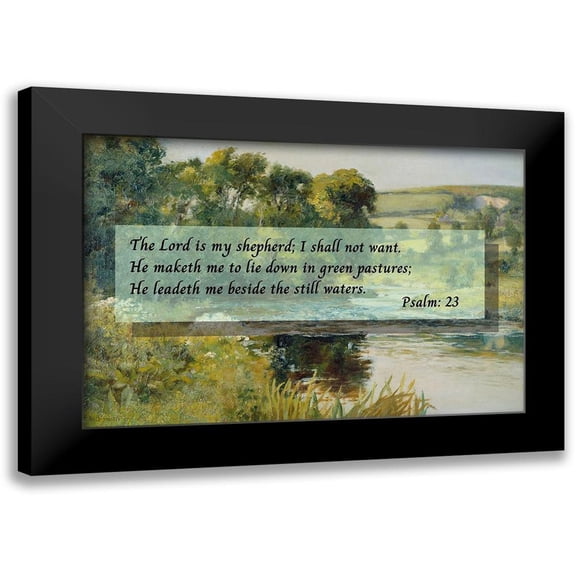 ArtsyQuotes 14x11 Black Modern Framed Museum Art Print Titled - Bible Verse Quote Psalm 23, Edward Mitchell Bannister, Streamside
