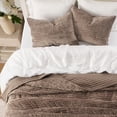 thumbnail image 3 of EVERGRACE Velvet Quilt Set California King 118'' x 106'', Luxurious Soft Striped Channel Bedding Set, Lightweight Velvet Comforter, Oversized Bedspread Coverlet with 2 Shams, Mocha Brown, 3 of 8