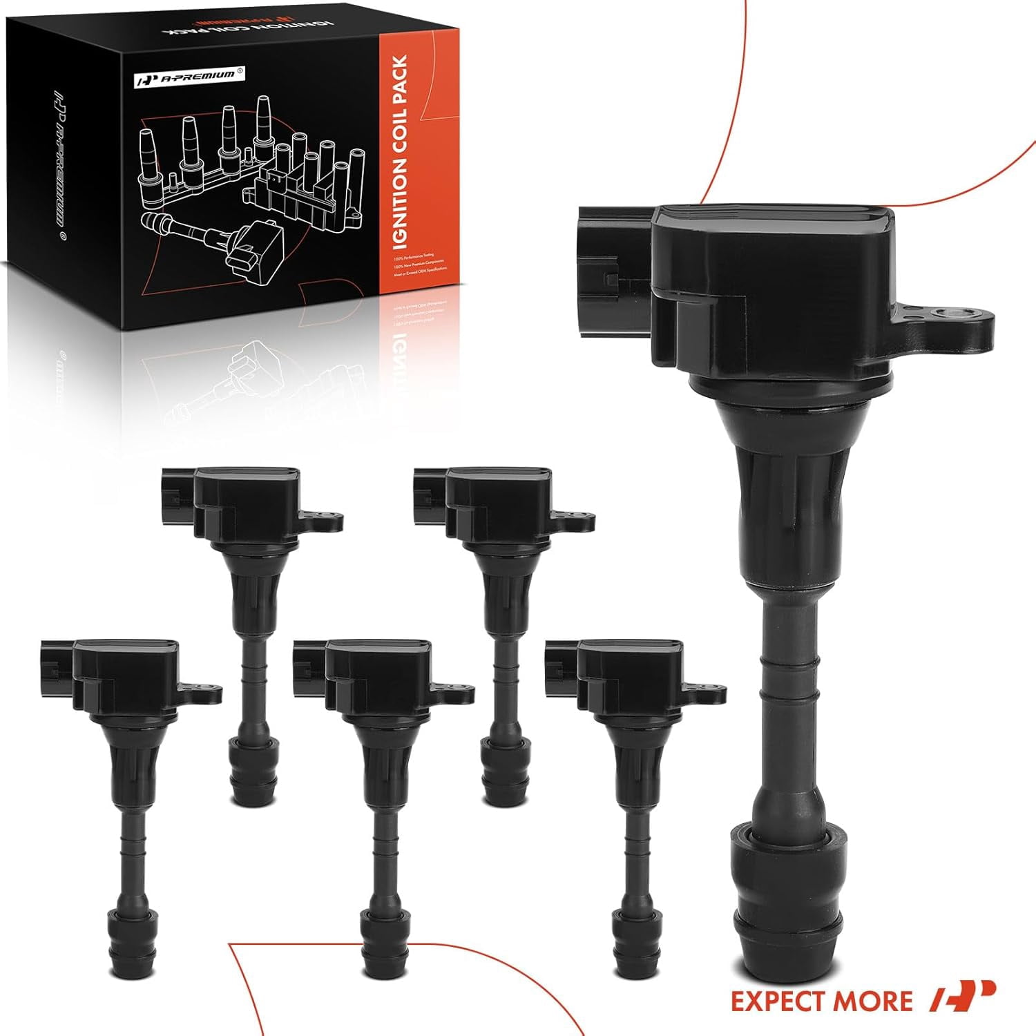 A-Premium Engine Ignition Coil Pack Compatible with Infiniti FX35 2003-2008, G35 2003-2007, M35 2006-2008 & Nissan 350Z 2003-2006, V6 3.5L, 6-PC Set