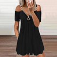 thumbnail image 1 of Mini vestido con cuello en V y hombros descubiertos para mujer, vestidos informales de playa de verano de talla grande LingWen 9024715784193, 1 of 1