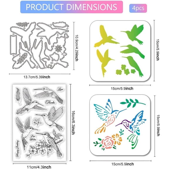 Hummingbird Clear Stamps Cutting Dies PET Painting Stencils for Card Making Spring Flowers Birds Silicone Stamp Metal Greetings Words Die Cuts PET Paint Stencils for DIY Scrapbooking