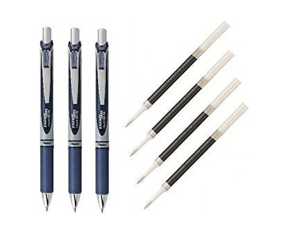 Pentel EnerGel Deluxe RTX Liquid Gel Ink Pen Set Kit, Pack of 3 with 4 Refills (Navy Blue - 0.7mm)