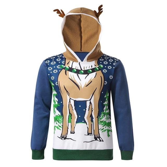 Chandail de Noël pour Hommes Chandail à Capuche Imprimé Élan Faon Manches Longues Vêtements chandail Mode Décontractée Blouse Chandails
