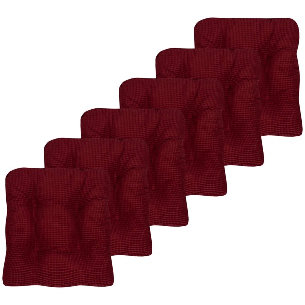 Sweet Home Collection Cojín para silla de espuma viscoelástica aplastada, antideslizante, respaldo de goma microdot, 40,6 x 40,6 x 8,2 cm de grosor, 6 unidades, color rojo burdeo