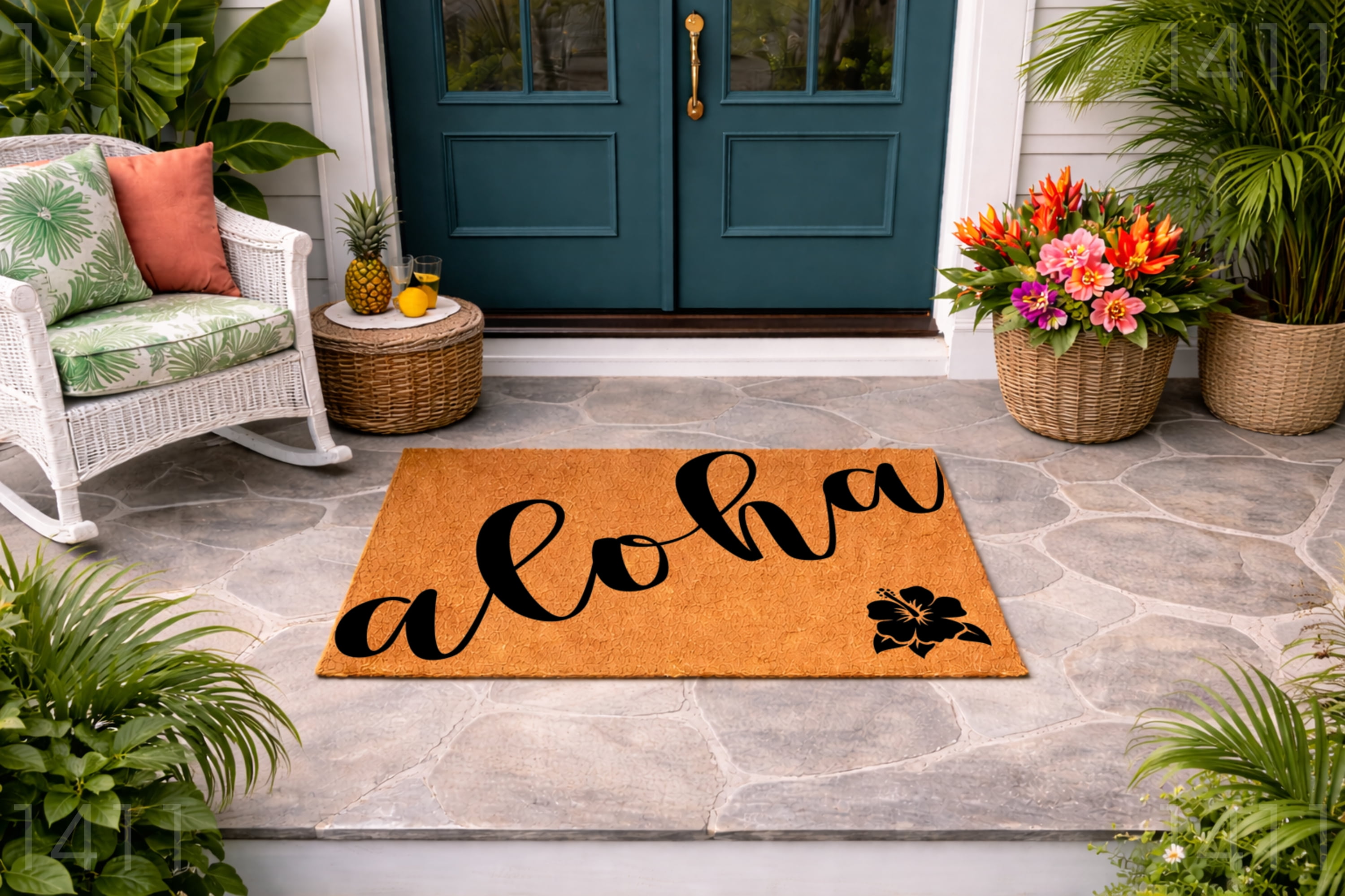 Aloha Doormat, Hibiscus Tropical Welcome Entryway Mat, Indoor Outdoor Door Mat (24x36 inches) 1411