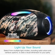 MEE audio partySPKR Bluetooth Wireless Speaker with Dynamic LED Lighting, 2 Subwoofers for Powerful Sound, Connect 100+ Together; Large Yet Portable for Indoor/Outdoor Use (Camo)