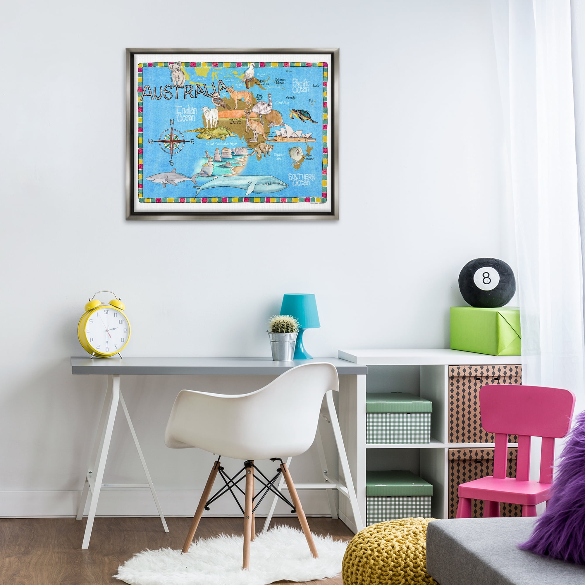 Stupell Industries Australia Animal Map Town & City Painting Gray Floater Framed Art Print Wall Art, 31 x 25