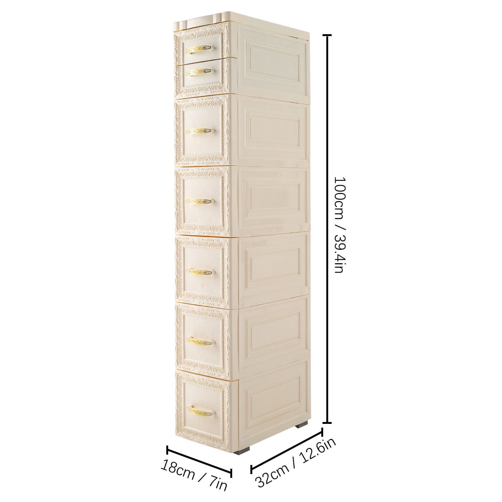 6Tier Bathroom Floor Cabinet, Vertical Storage Unit with Drawers and Casters, Large Capacity Narrow Tall Slim Storage Tower Waterproof Toilet Paper Storage Cabinet for Small Spaces Gaps