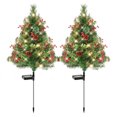 thumbnail image 2 of Dserhfy 23 Inch Lighted Artificial Christmas Urn Filler Pre-lit Xmas Pine Tree with Cones Red Berries Tripod Stake And LED Light Outdoor Porch Planter Filler for Holiday Decor, 2 of 8