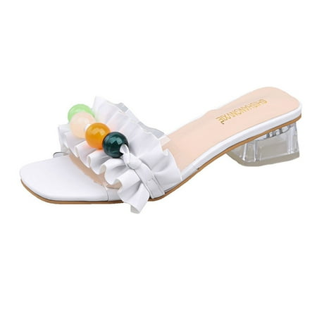 

KI-8jcuD Slip On Women Shoes Shoes Transparent On Heel Beaded Heel Sandals Ladies Fashion Slip High Women S High Heels High Heels For Girls Size 8 Womens High Heel Shoes For Women Size 13 Heels For