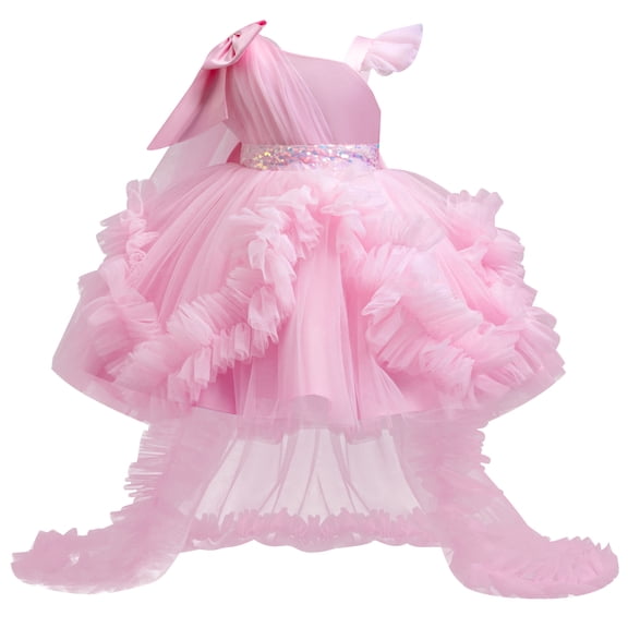 IDOPIP Baby Flower Girl One Shoulder High-Low Formal Wedding Dress Toddler Birthday Pageant Prom Party Fancy Sneaker Ball Gown Little Princess 1st Communion Easter Christmas Valentine Outfits