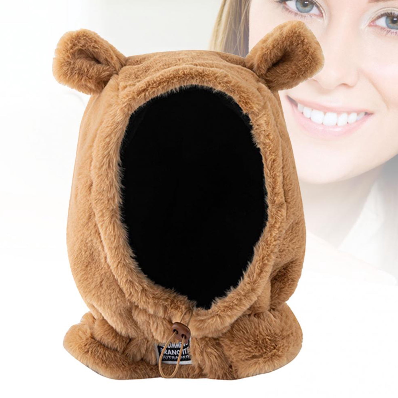 lanema Bear Ear Cap Windproof Hood Ear Protect Balaclava All-match for Friend Birthday
