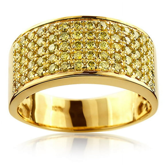 Mens Unique Designer 10K Yellow 1.6 Ctw Diamond Wedding Band For Him (Yellow Gold Size 7)
