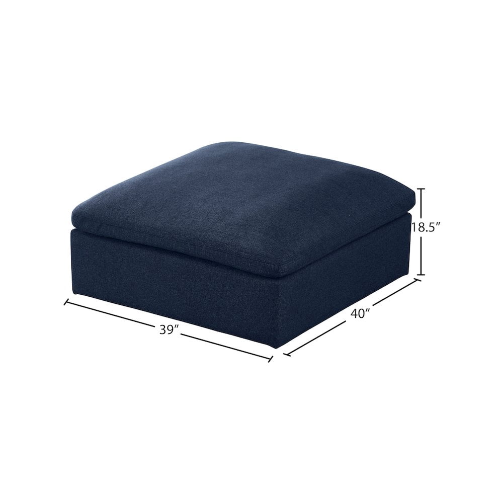 Meridian Furniture Serene Navy Durable Linen Fabric Deluxe Ottoman