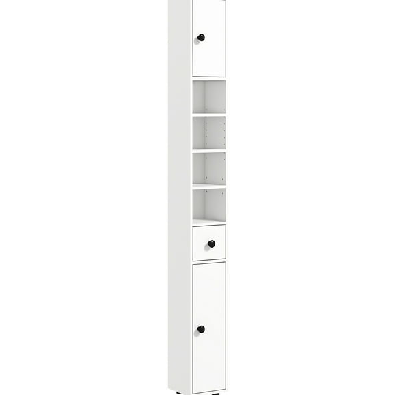 7.94" Square Bathroom Storage Cabinet In White, 71.69" Tall With 2 Door Compartments & Adjustable Shelves For Bathroom, Kitchen, Hallway, Living Space 71" Open Cabinets, Room