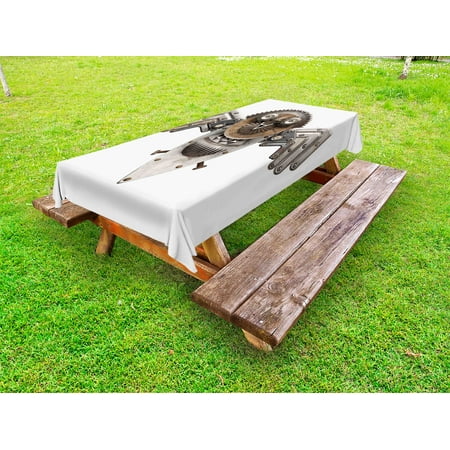 

Industrial Outdoor Tablecloth Stylized Collage with Owl Figure Cog Hardware Gear Machinery Animal Print Decorative Washable Fabric Picnic Tablecloth 58 X 120 Inches Grey White Brown by Ambesonne