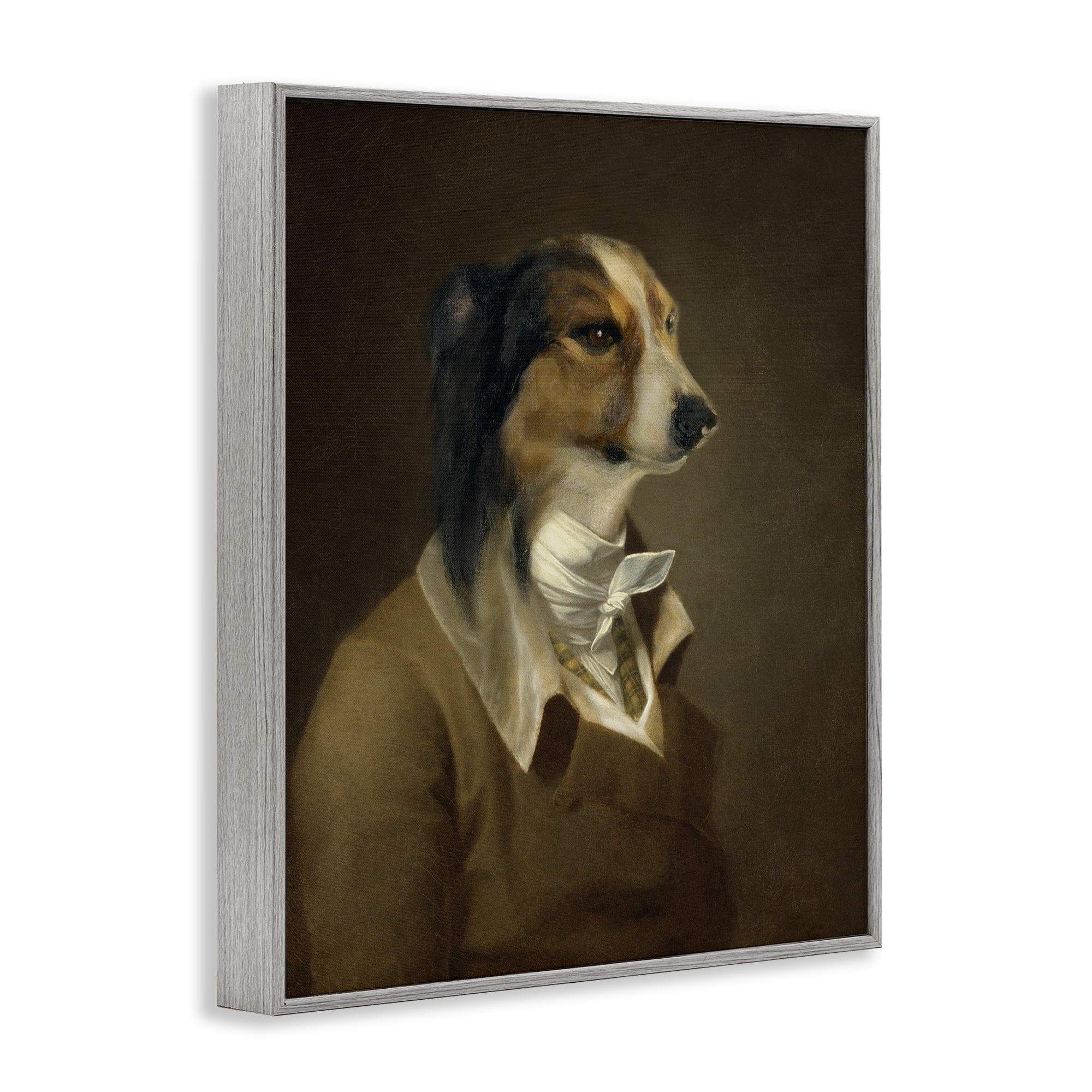 Stupell Industries Classic Attire Dog Portrait Animals & Insects Painting Gray Framed Art Print Wall Art, 24 x 30