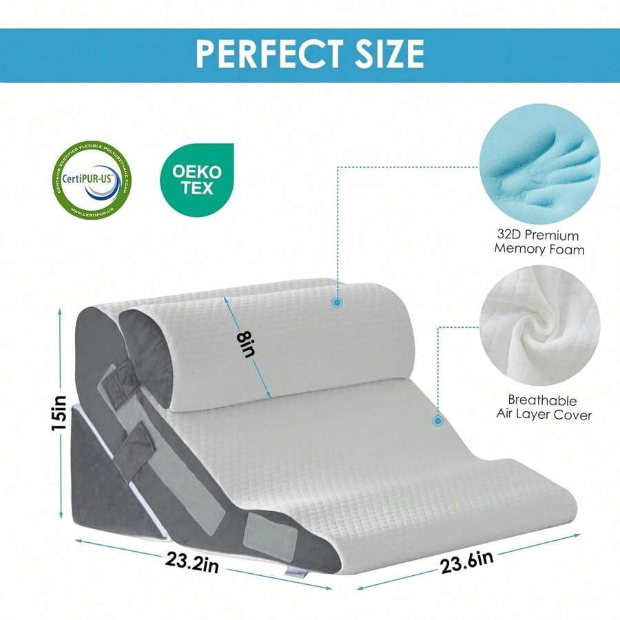 3PCS Bed Wedge Pillow for Headboard, Adjustable Wedge Pillow for Sleep Apnea, 23” Wide Triangle Pillow Wedge Set for After Surgery, Acid Reflux Relief, Snoring, Neck&Back Support, White/Grey