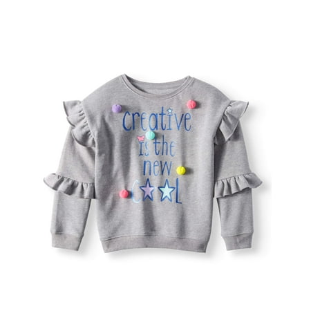 Girls Double Ruffle Sleeve Graphic Sweatshirt