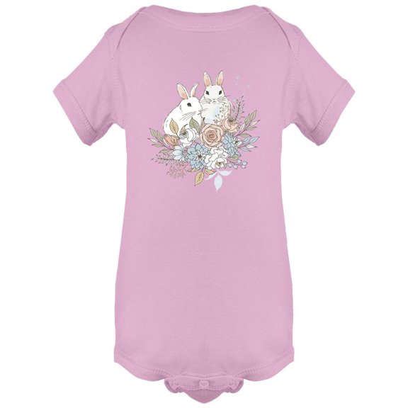 Two Little Rabbits And Flowers Bodysuit Infant -Image by Shutterstock, 6 Months