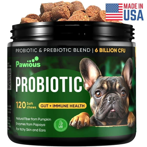 Pawious Probiotics for Dogs - 120 ct. - Diarrhea, Itchy Skin and Allergies Support - Delicious Probiotic Chews for Dogs
