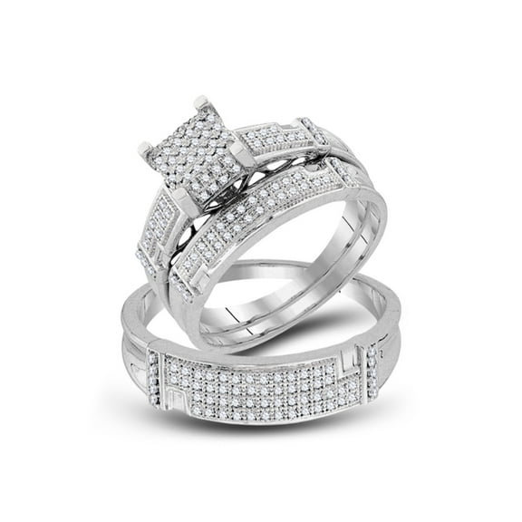 10kt White Gold His Hers Round Diamond Square Matching Wedding Set 1/2 Cttw