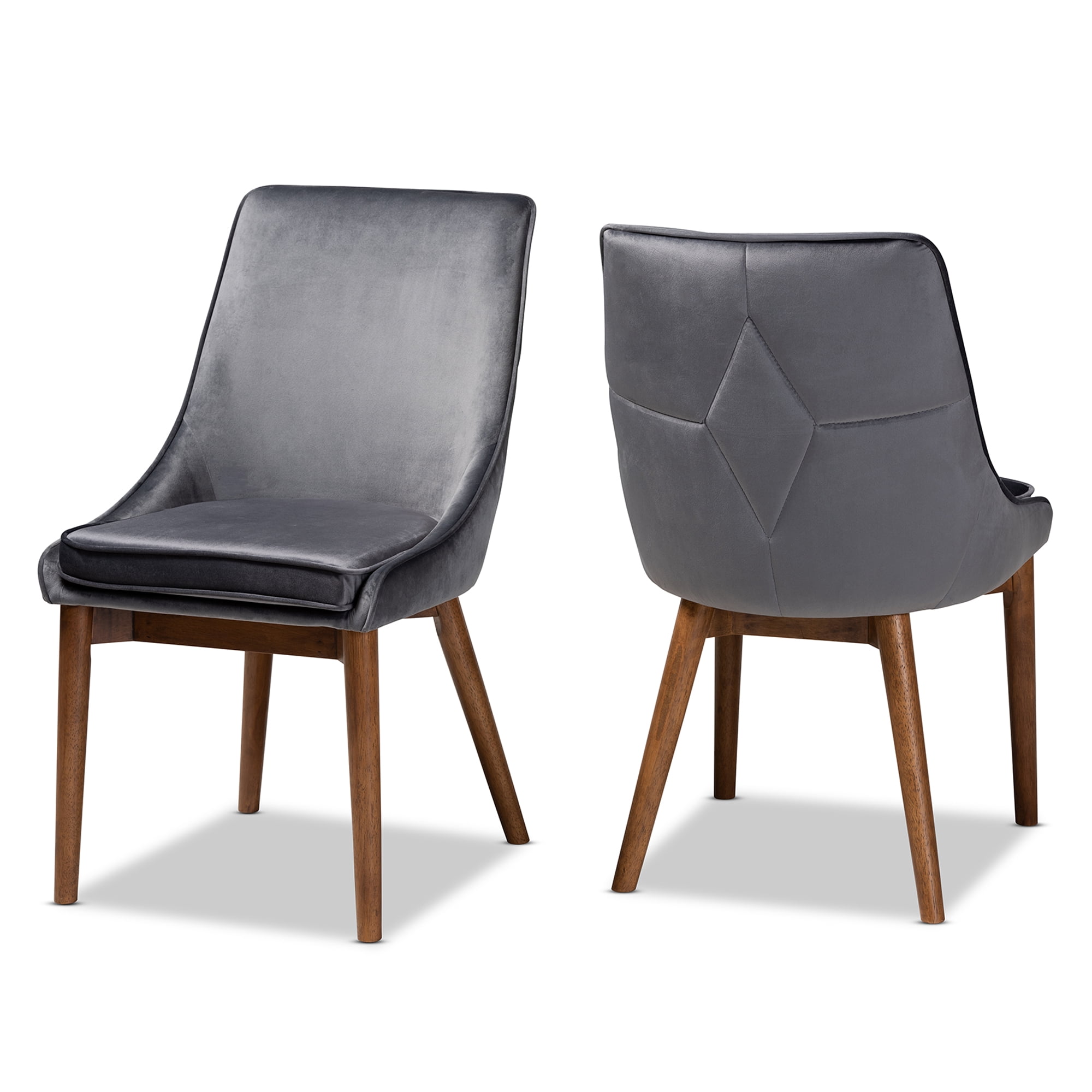 Baxton Studio Gilmore Modern and Contemporary Grey Velvet Fabric Upholstered and Walnut Brown Finished Wood 2-Piece Dining Chair Set Set