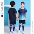 thumbnail image 2 of oqasdz Boys Shorts Set V Neck Short Sleeve Quick Drying Mesh Gradient Rash Guard and Shorts Formal Kids Sport Athletic Casual Summer Clothes Sets,Blue,Size 5 Y-6 Y, 2 of 3