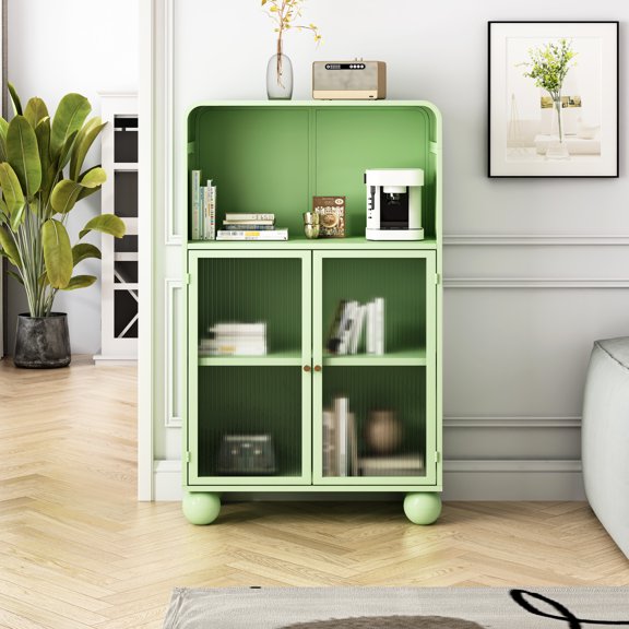 46.29" H Home Office Storage Cabinet With Sliding Doors - Convenient & Stylish White Glass Door, Modern Simple For Kitchen, Bathroom, Living Room