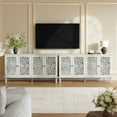 thumbnail image 5 of Noble House Sideboard Buffet Cabinet with Floral Carvings, Adjustable Shelves, Solid Wood Legs, and Brass Handles, Vintage Style Storage, Antique White, 5 of 6