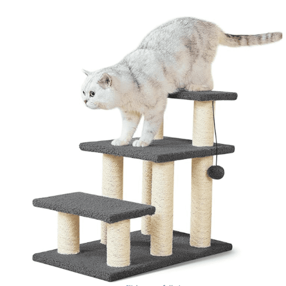 Dog Stairs & Cat Scratching Post Pet Steps for High Beds Couch, High-Strength Boards Holds up to 150 lbs for Indoor Small Cats Kittens Dogs Climbing Playing, 3 Combination Options, 3 Steps-Grey