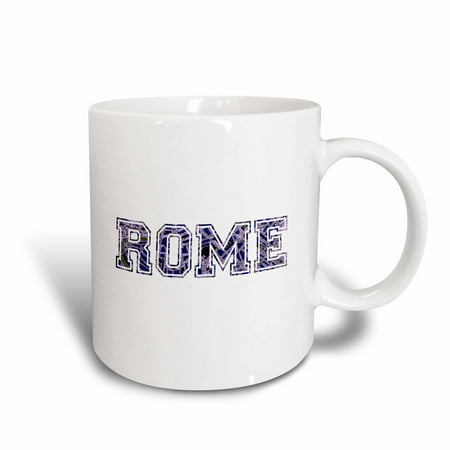 3dRose Rome text - blue word art on white made from vintage Italian map - city souvenir - Italy - dark navy, Ceramic Mug,