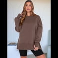thumbnail image 4 of Sudaderas Oversize para Mujer, Cuello Redondo, Larga, Informales, Holgadas, con Aberturas, para Otoño Marrón Oscuro S, 4 of 9