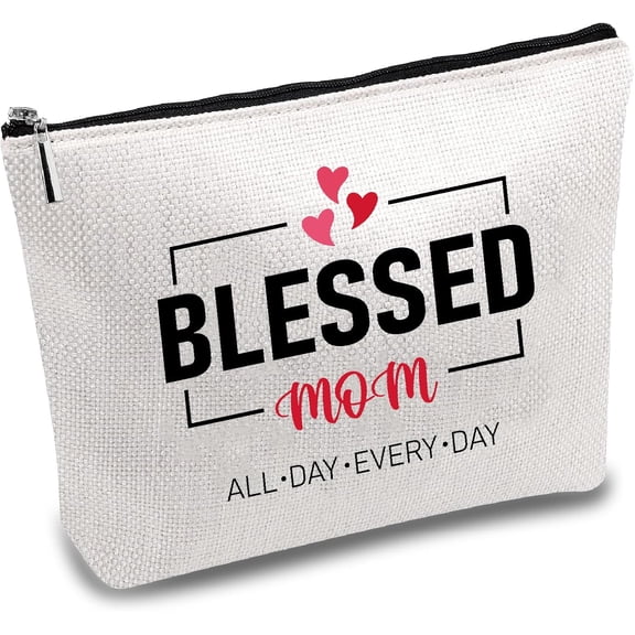 Mom Makeup Bags Canvas Cosmetic Bag Multi Purpose Case Zipper Pouches Toiletry Travel Storage Bag Purse Portable Makeup Storage Organizer for Mother's Day Women Gift 10x7Inch 1 pc