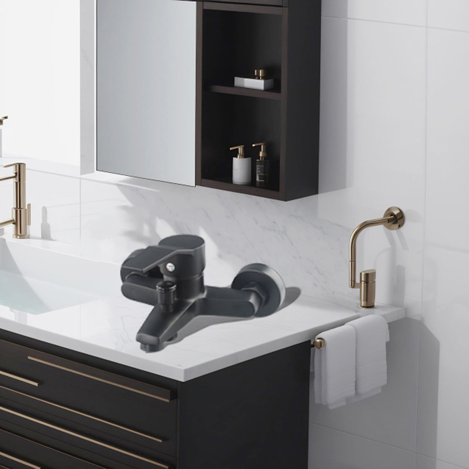 LITTLE HOME Black Zinc Alloy Wall Mounted Bathroom Faucet with Dual Control for Bathtub and Shower, Adjustable Hole Spacing 13-17cm, Easy Installation, Modern Design (Shower Faucet)