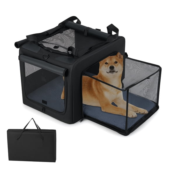 Gymax Folding Soft Dog Crate Foldable Pet Carrying Bag w/ 2 Openings & Window Soft Mat