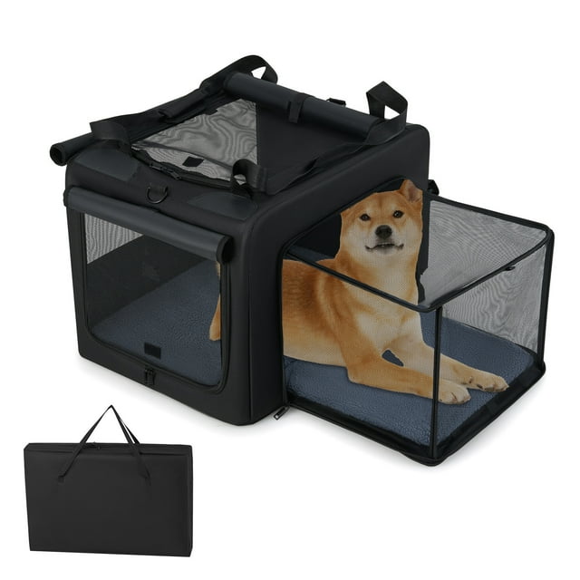 Gymax Folding Soft Dog Crate Foldable Pet Carrying Bag w/ 2 Openings & Window Soft Mat