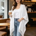 thumbnail image 2 of ZGRBOU Knit Shawl Wrap for Women Elegant Fringe Knitted Poncho Hollow Out Long Cardigan Cape Beach Vacasion Outfits, 2 of 5