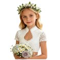thumbnail image 2 of Faraee 7-14Y Cropped Blouse for Girls Lace Hollow Drop Shoulder Oktoberfest Crop Tops Kids Dressy Traditional Dirndl Basic Shirts White, 2 of 5